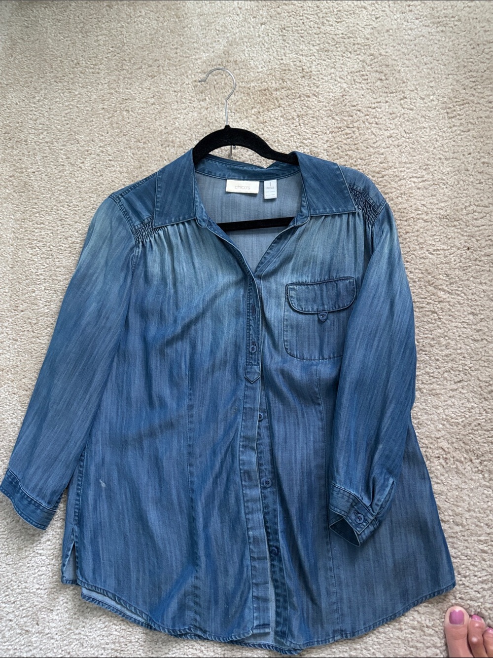 CHICOS Chambray Tencel Button-Front Women's Shirt - Blue